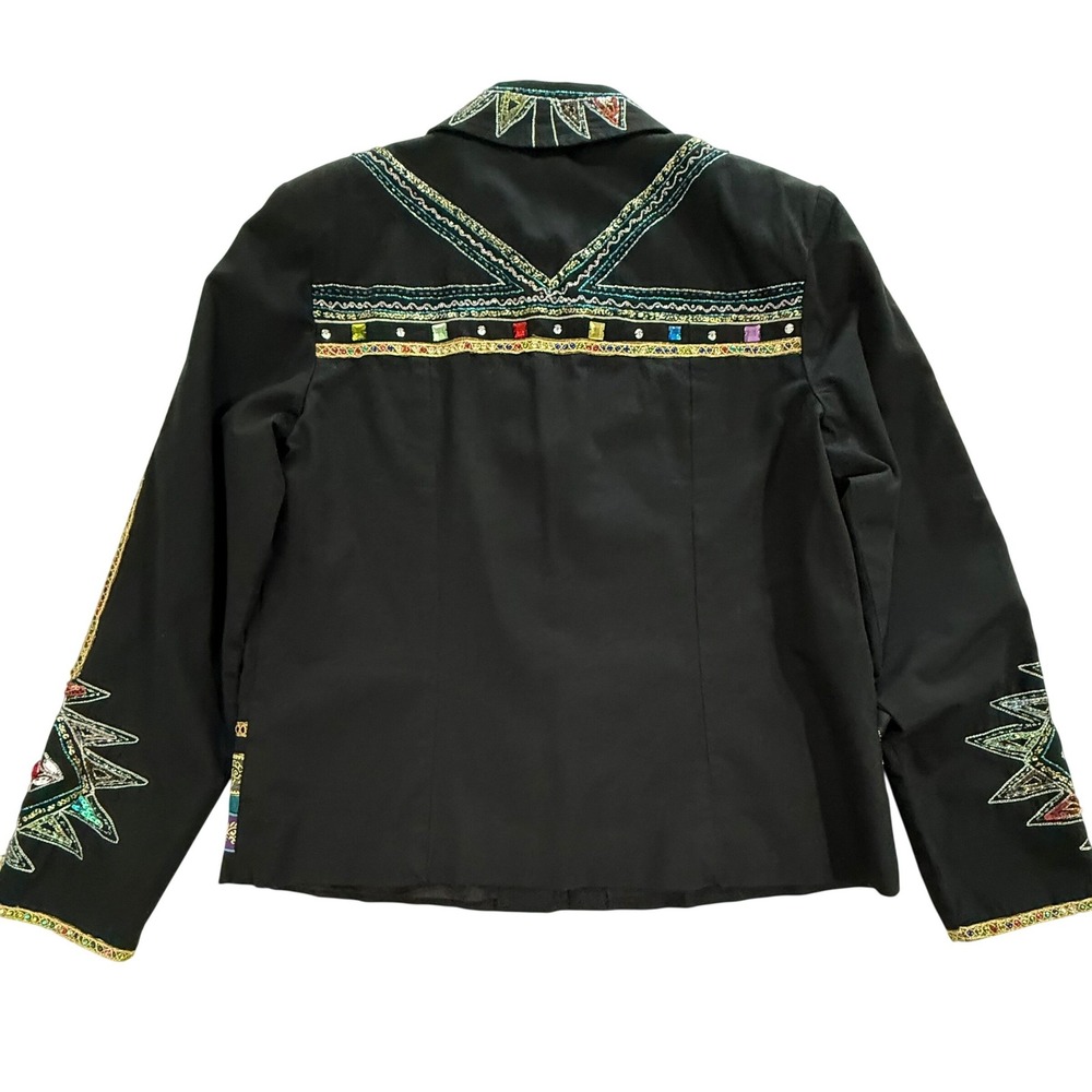 Sandy Starkman Women's Embroidered Beaded Black & Multicolored Jacket Med W451 - Picture 6 of 9